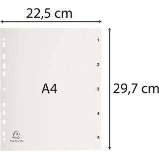 EXACOMPTA PREGRADNI INDEKS PP A4, SIVA BROJ 1-5 