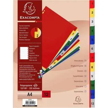 EXACOMPTA PREGRADNI INDEKS PP A4,BOJA, BROJ 1-12 