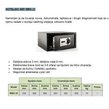 SEF MBG23 ELEKTRONSKI 230x450x400mm (VxŠxD)15kg 