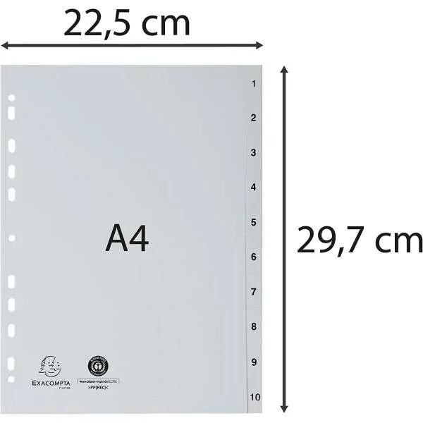 EXACOMPTA PREGRADNI INDEKS PP A4,SIVA BROJ 1-10 