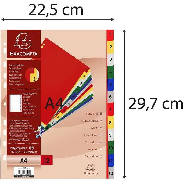 EXACOMPTA PREGRADNI INDEKS PP A4,BOJA, BROJ 1-12 