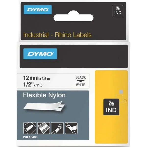 DYMO TRAKE 12mm x 3.5m CRNO NA BELO RHINO-Ind Flex 