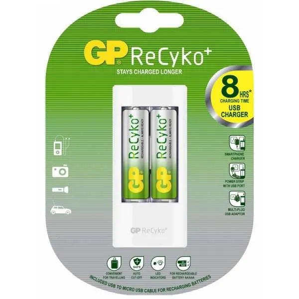 GP PUNJAČ BATERIJA+2xAA 2100mAh+USB -20202211 