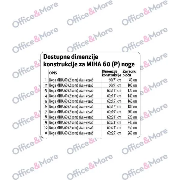NOGA MIHA 60 (2 KOM) SIVA+VEZAČ L -111 CM RP 120 