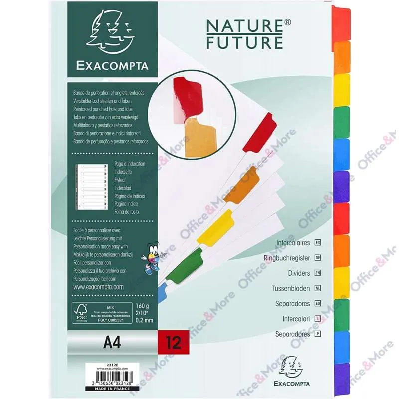 EXACOMPTA PREGRADNI KARTON A4,12 BOJA, PLAST.DODAT 