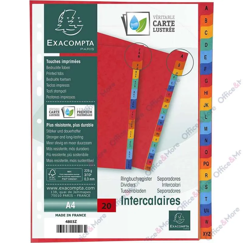 EXACOMPTA PREGRADNI KARTON A4,A-Z BOJA, 225g 