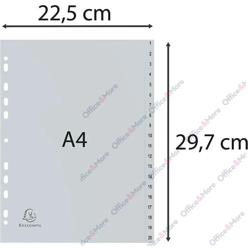 EXACOMPTA PREGRADNI INDEKS PP A4,SIVA BROJ 1-20 