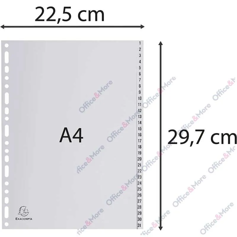 EXACOMPTA PREGRADNI INDEKS PP A4,SIVA BROJ 1-31 