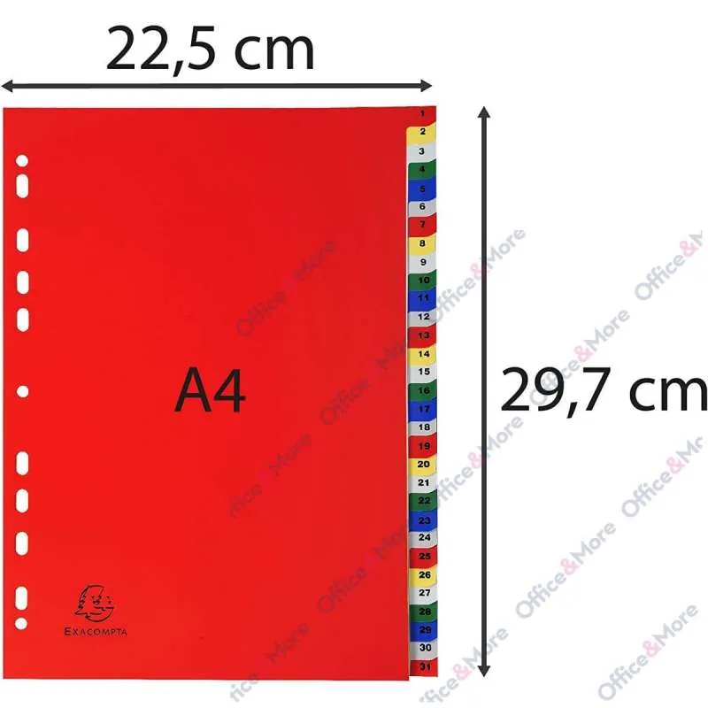 EXACOMPTA PREGRADNI INDEKS PP A4,BOJA, BROJ 1-31 