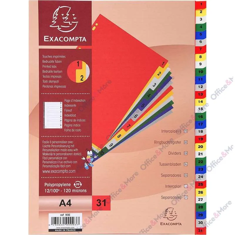 EXACOMPTA PREGRADNI INDEKS PP A4,BOJA, BROJ 1-31 