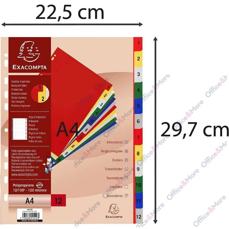 EXACOMPTA PREGRADNI INDEKS PP A4,BOJA, BROJ 1-12 