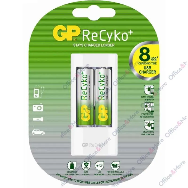 GP PUNJAČ BATERIJA+2xAA 2100mAh+USB -20202211 