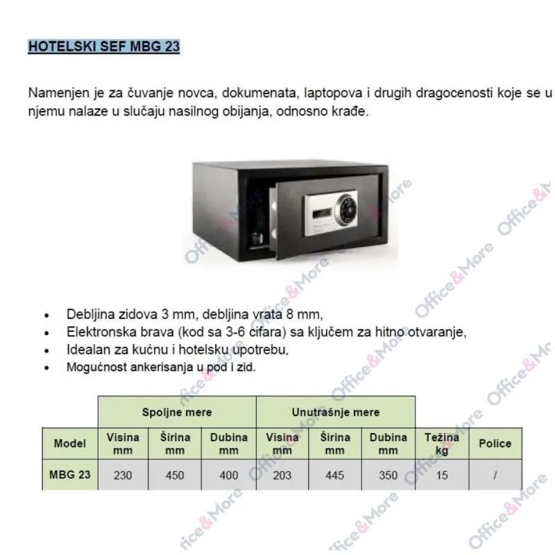 SEF MBG23 ELEKTRONSKI 230x450x400mm (VxŠxD)15kg 