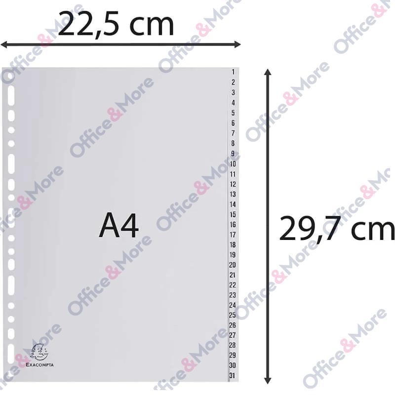 EXACOMPTA PREGRADNI INDEKS PP A4,SIVA BROJ 1-31 