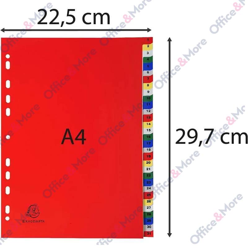 EXACOMPTA PREGRADNI INDEKS PP A4,BOJA, BROJ 1-31 