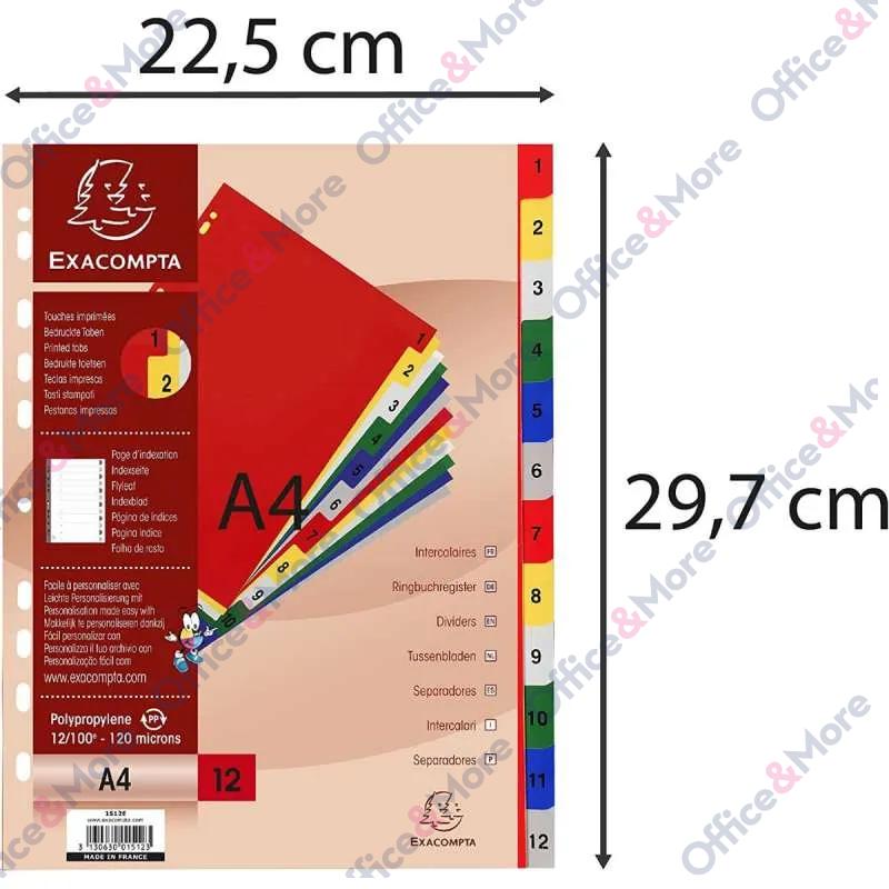 EXACOMPTA PREGRADNI INDEKS PP A4,BOJA, BROJ 1-12 