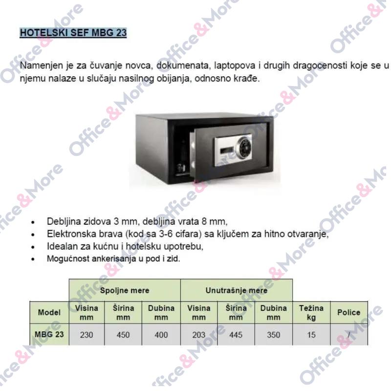 SEF MBG23 ELEKTRONSKI 230x450x400mm (VxŠxD)15kg 